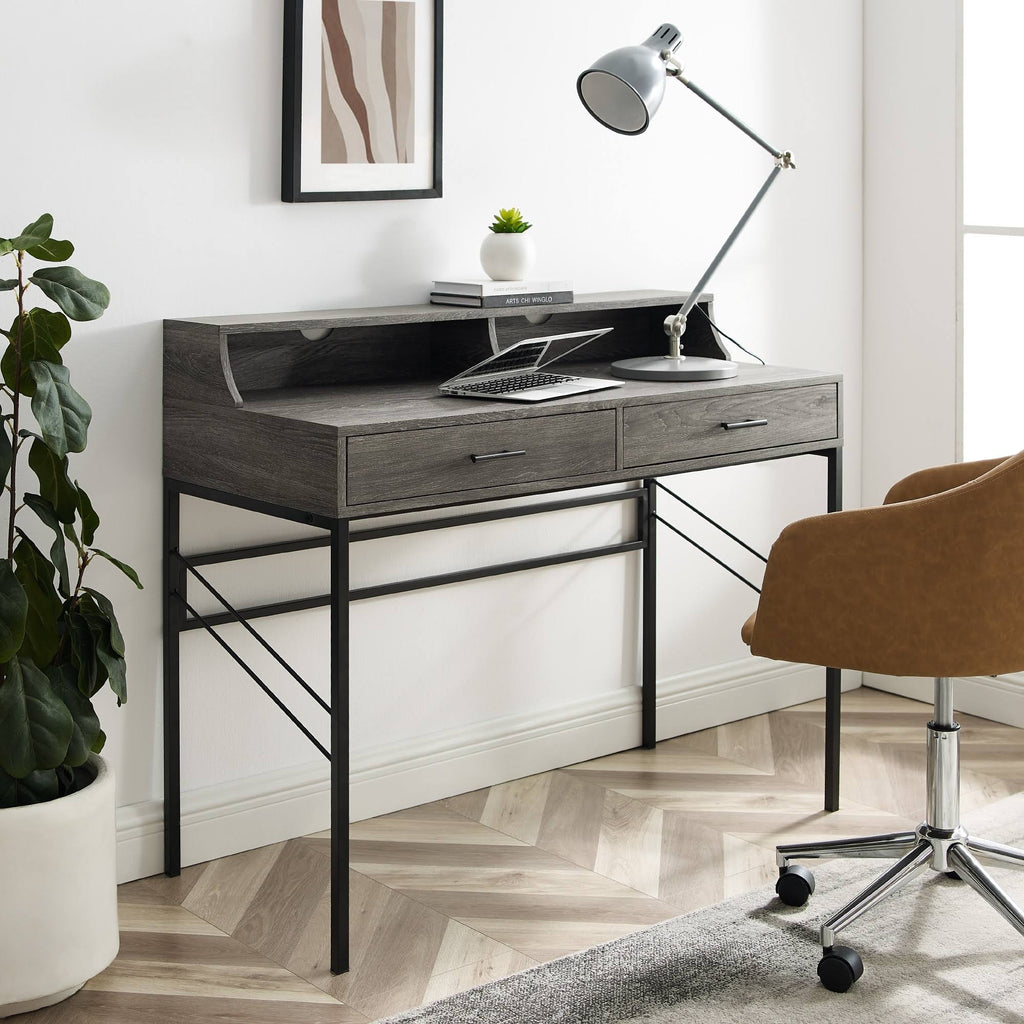 2-Drawer Desk and Hutch - Cerused Ash C95884