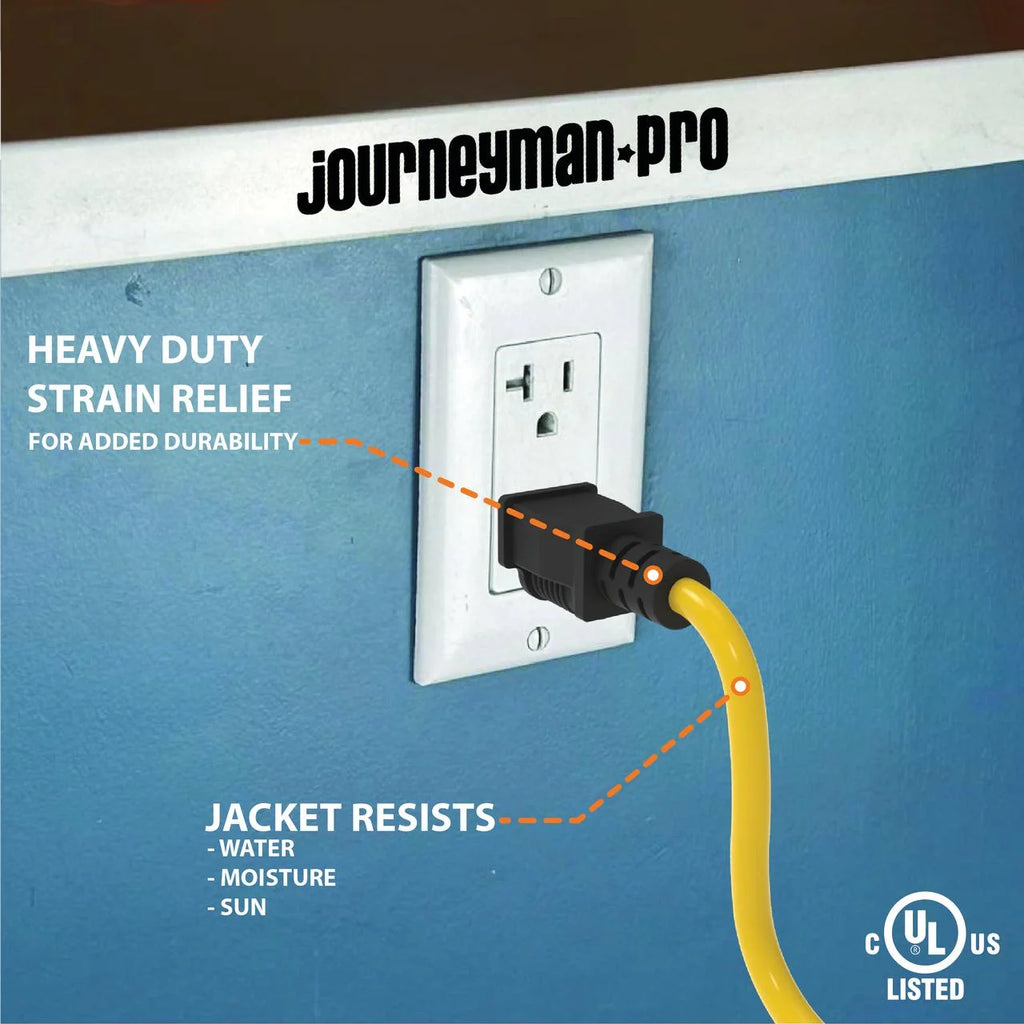 Lighted Outdoor Extension Cord 3 Outlets 12/3 SJTW Heavy Duty Black Cable 3 Prong Grounded Plug 15 AMP 15 Foot P735