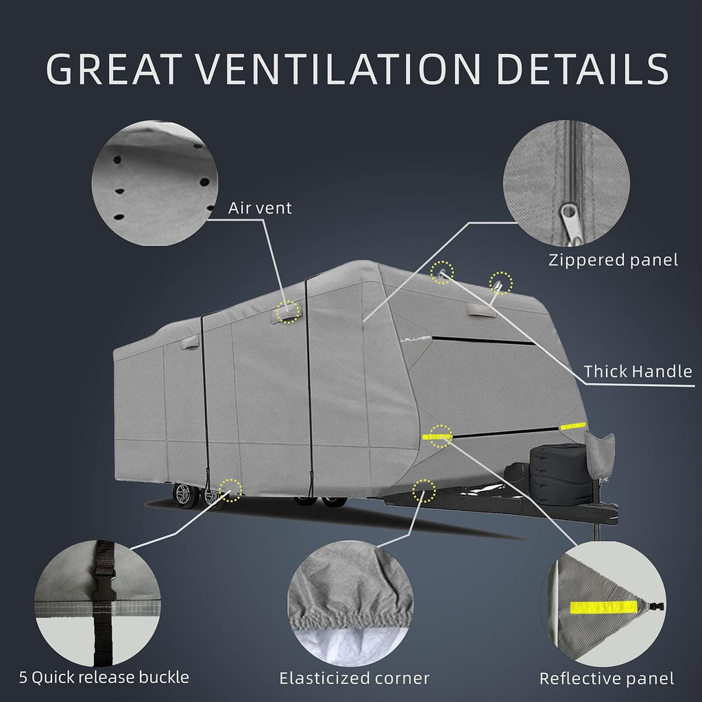Heavy Duty 6 Layers Windproof Waterproof Camper RV Cover with 4 Tire Covers and 2 Tongue Jack Cover R1534