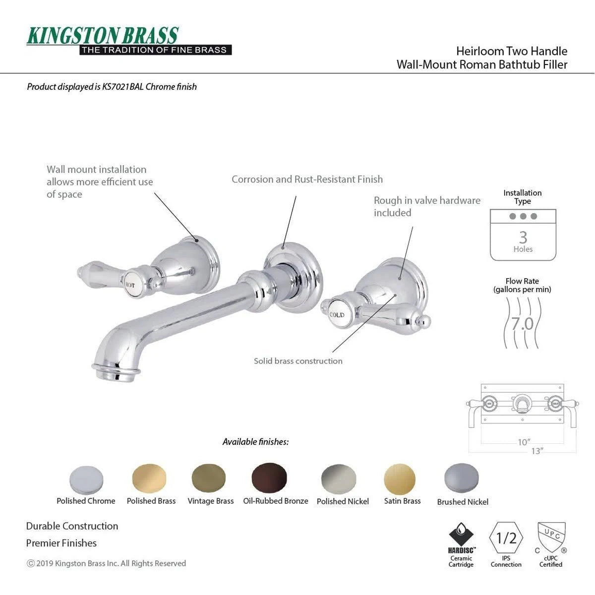 Polished Chrome Wall Mount Roman Tub Faucet A355