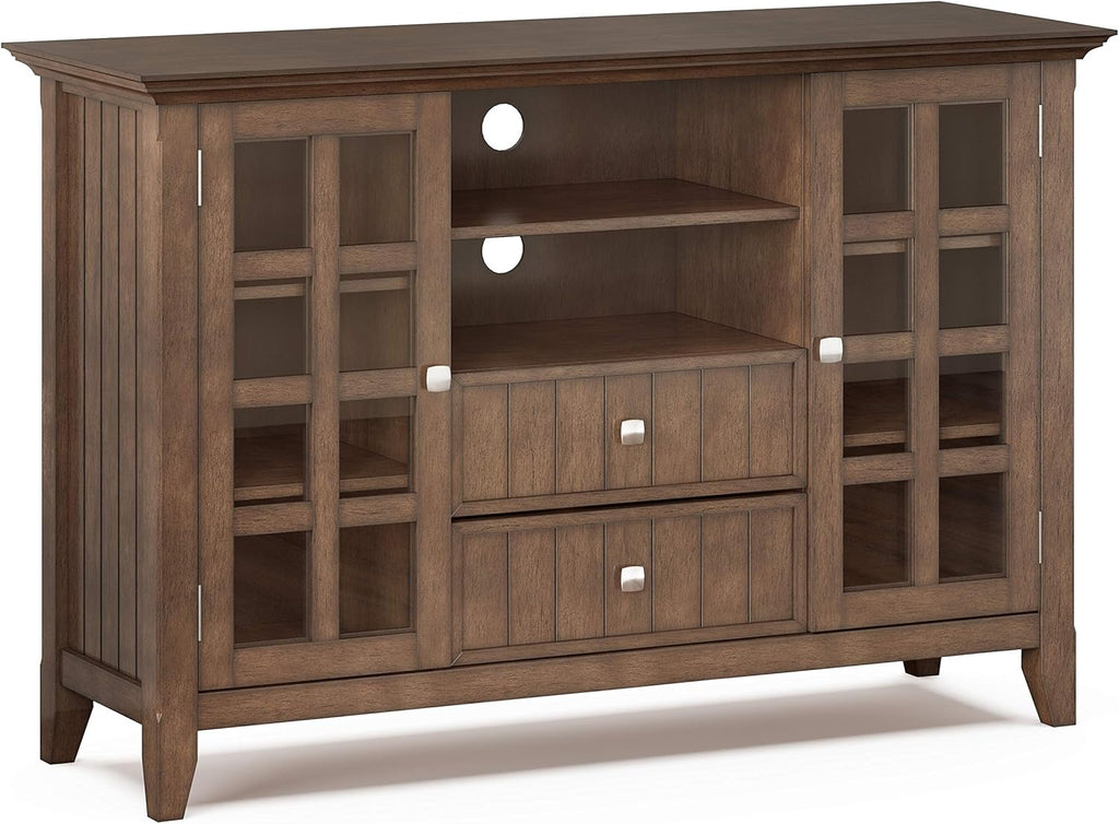 Black Solid Wood TV Media Stand with Storage Shelves and Cabinets T3629