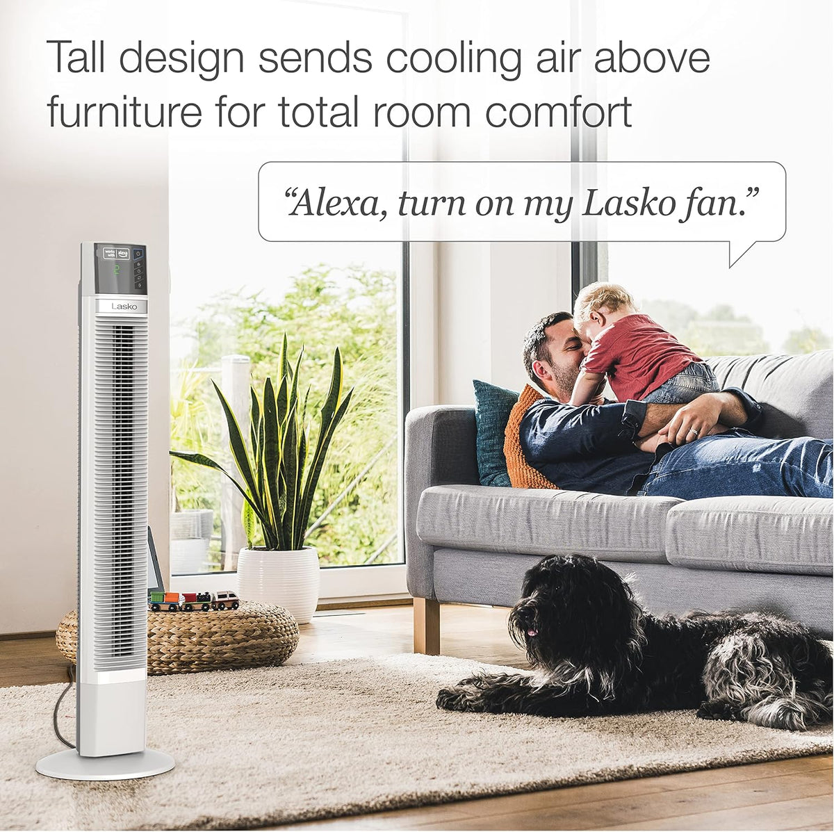 White 48” Oscillating 4-Speed Tower Fan with Timer C191426