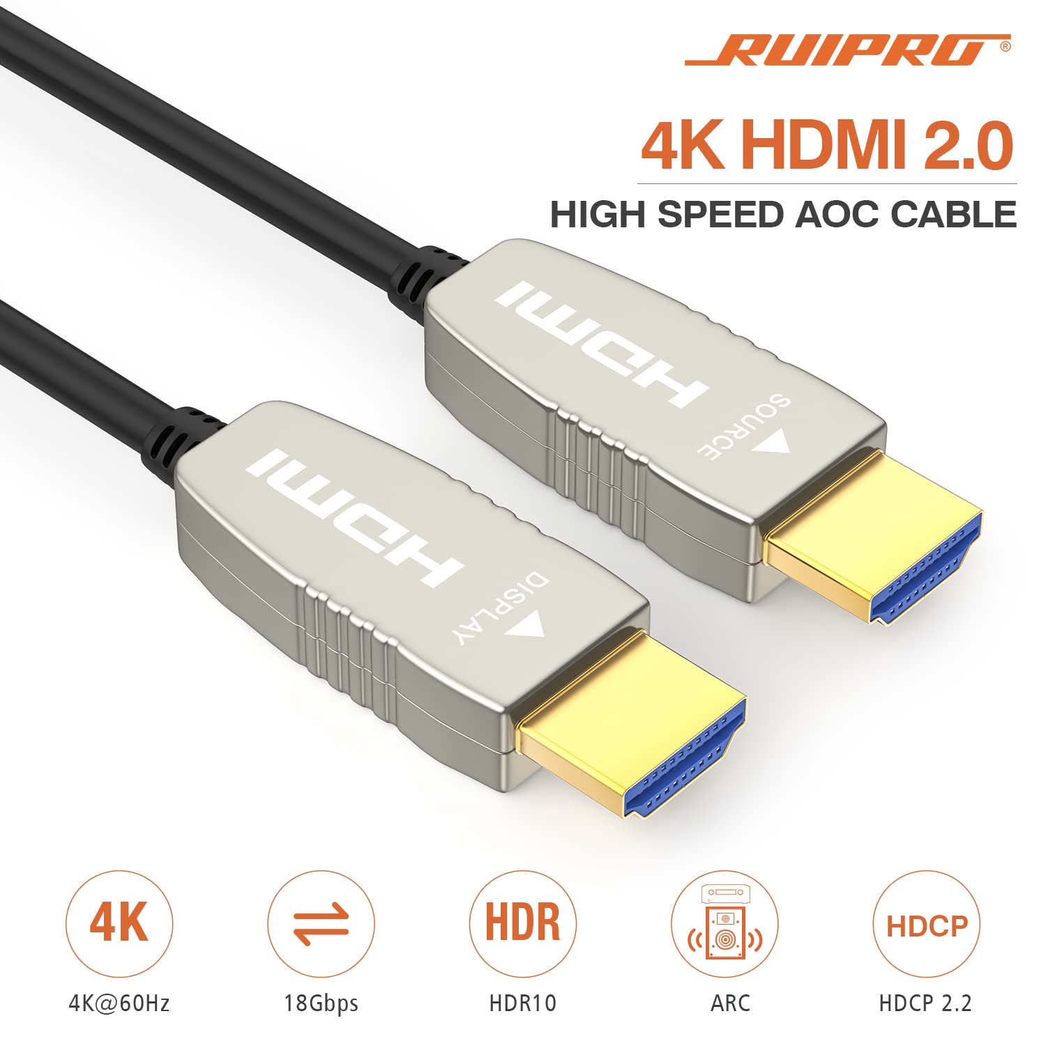Fiber HDMI Cable 4K60HZ HDR 100 feet HDMI2.0b Cable, 18.2 Gbps, ARC, HDR10, Dolby Vision, HDCP2.2, 4:4:4, Ultra Slim and Flexible HDMI Optic Cable 30m U296