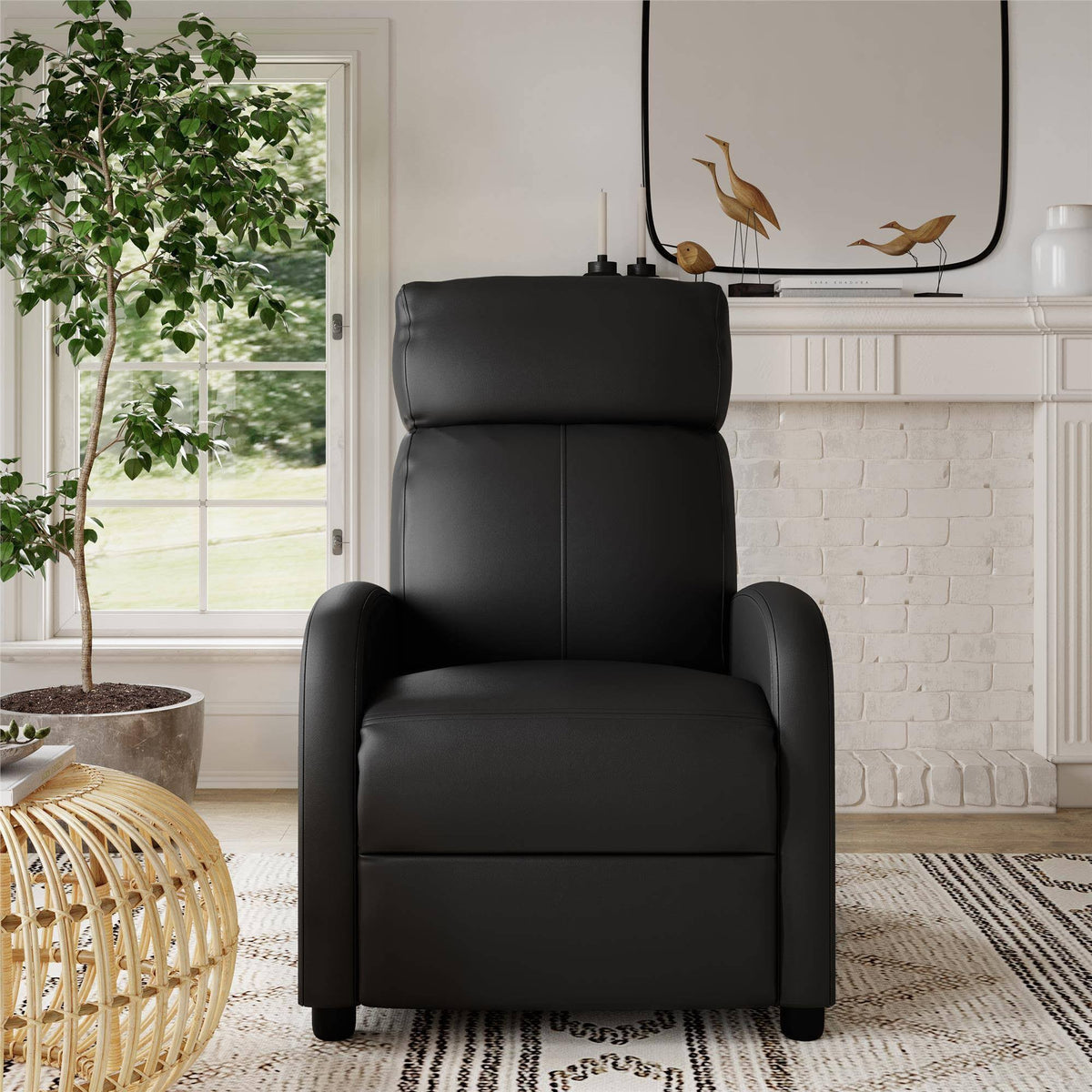 Black Faux Leather Pushback Recliner C402
