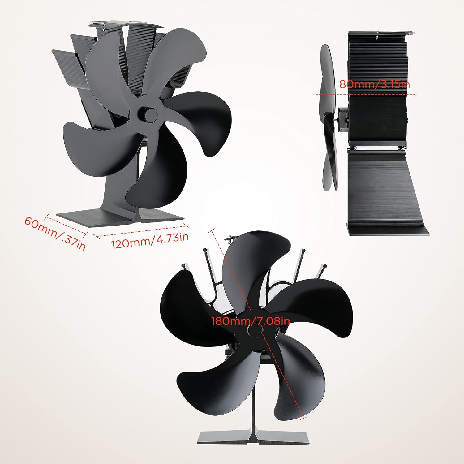 5-Blade Heat Powered Stove Fan, Pack of 2 S19385