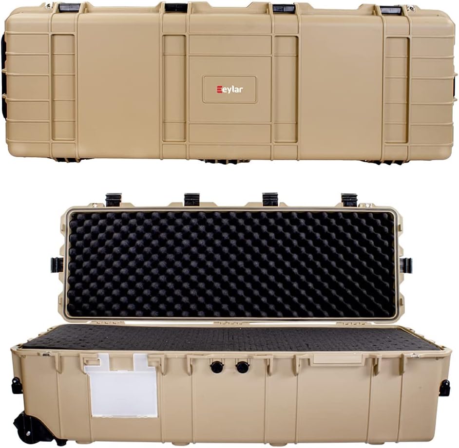 Heavy Transport Roller Rifle Hard Case with Foam, Waterproof & Crushproof, Three Rifle Capacity W151