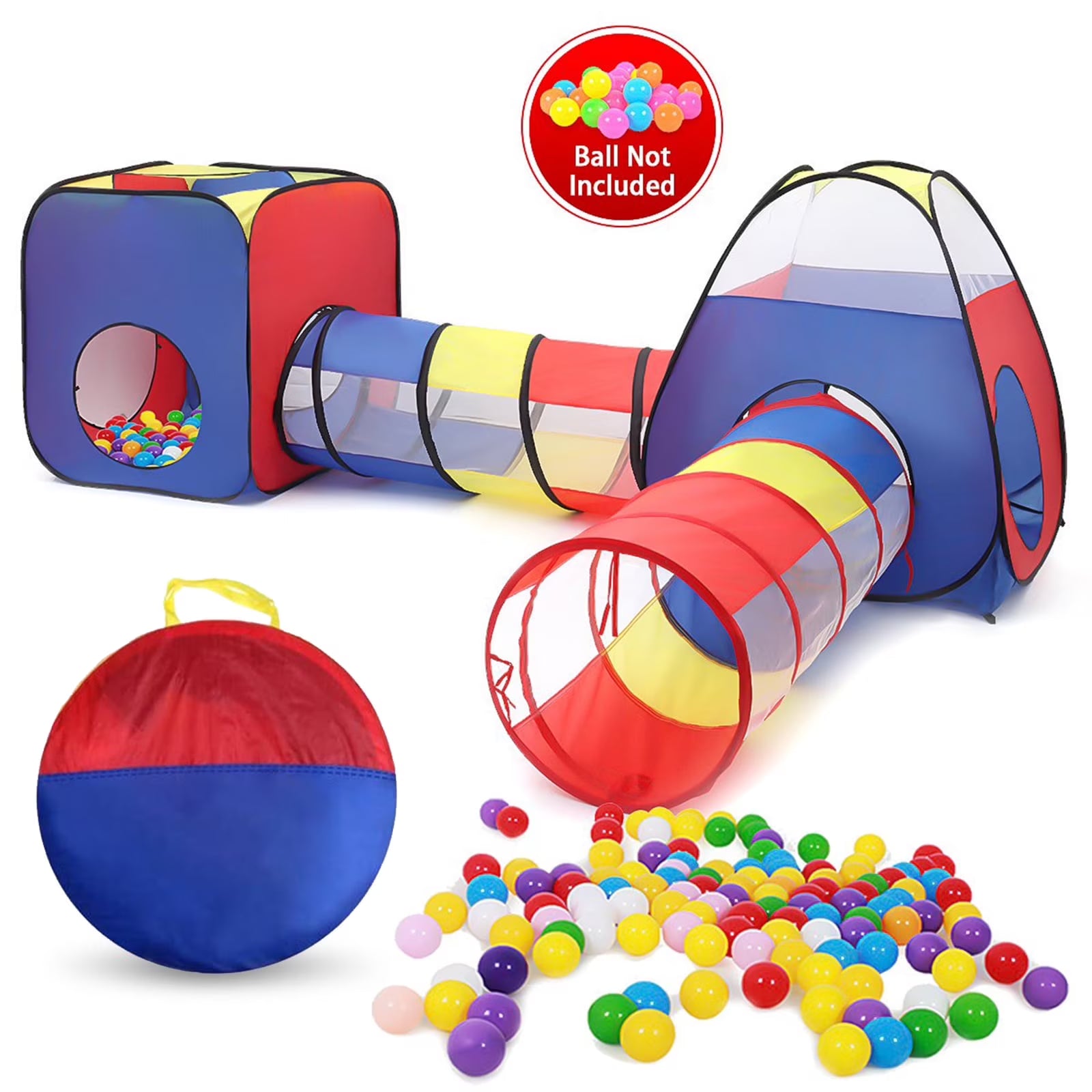 4 in 1 Kids Play Tent and Tunnels, Pop Up Ball Pit, 2 Tents + 2 Crawl Tunnels Playhouse Tent Set J623601