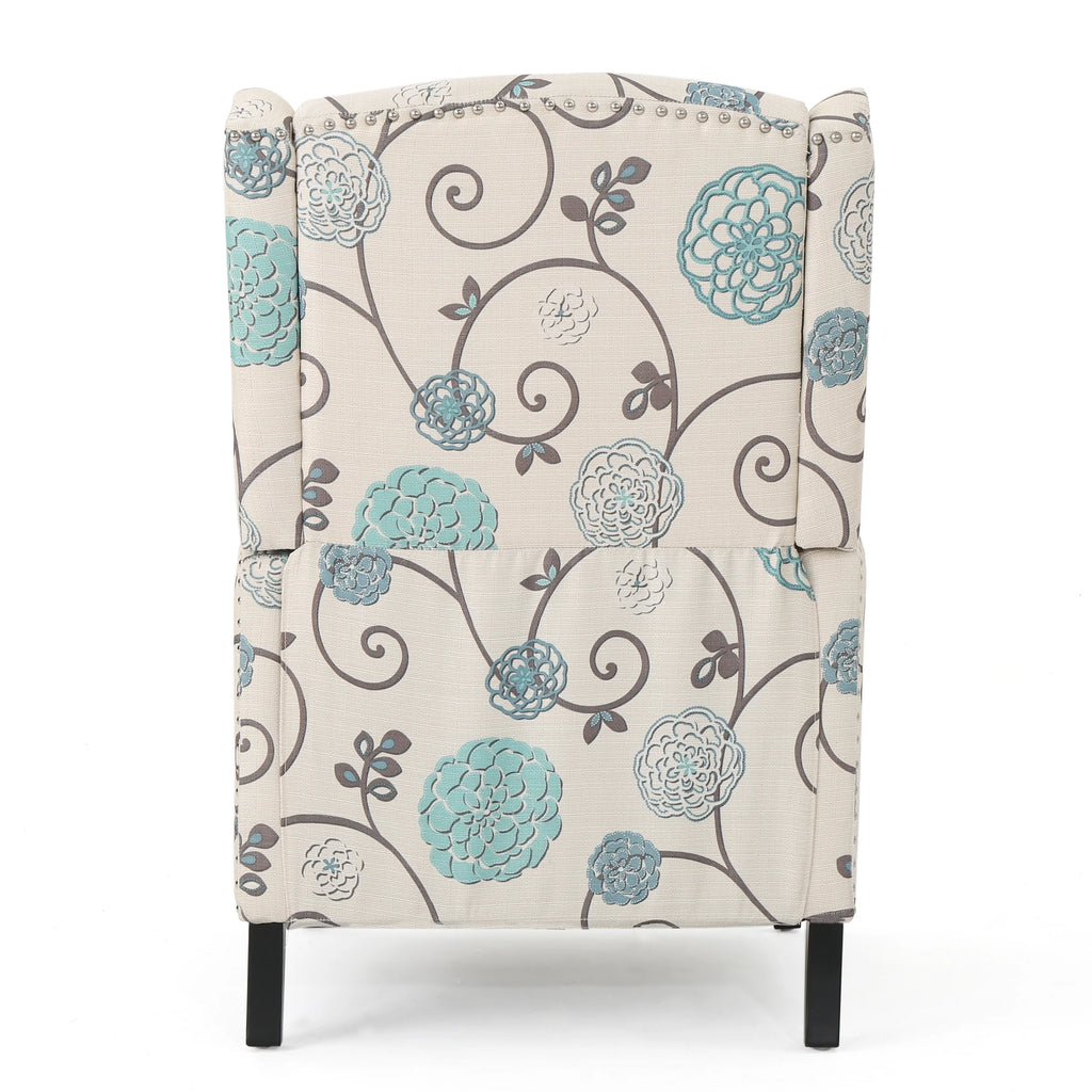 White and Blue Fabric Wing Back Recliner M18865