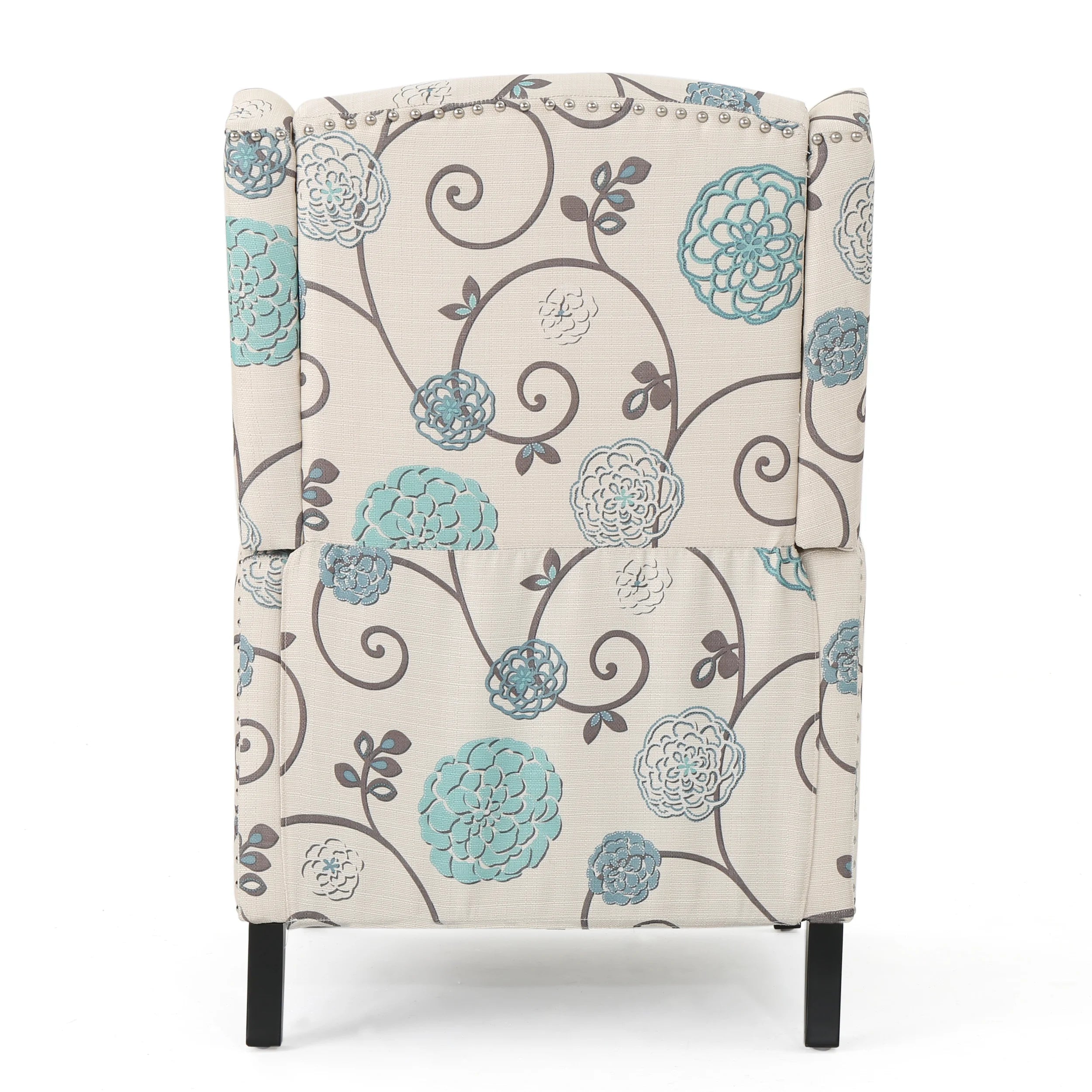 White and Blue Fabric Wing Back Recliner M18865