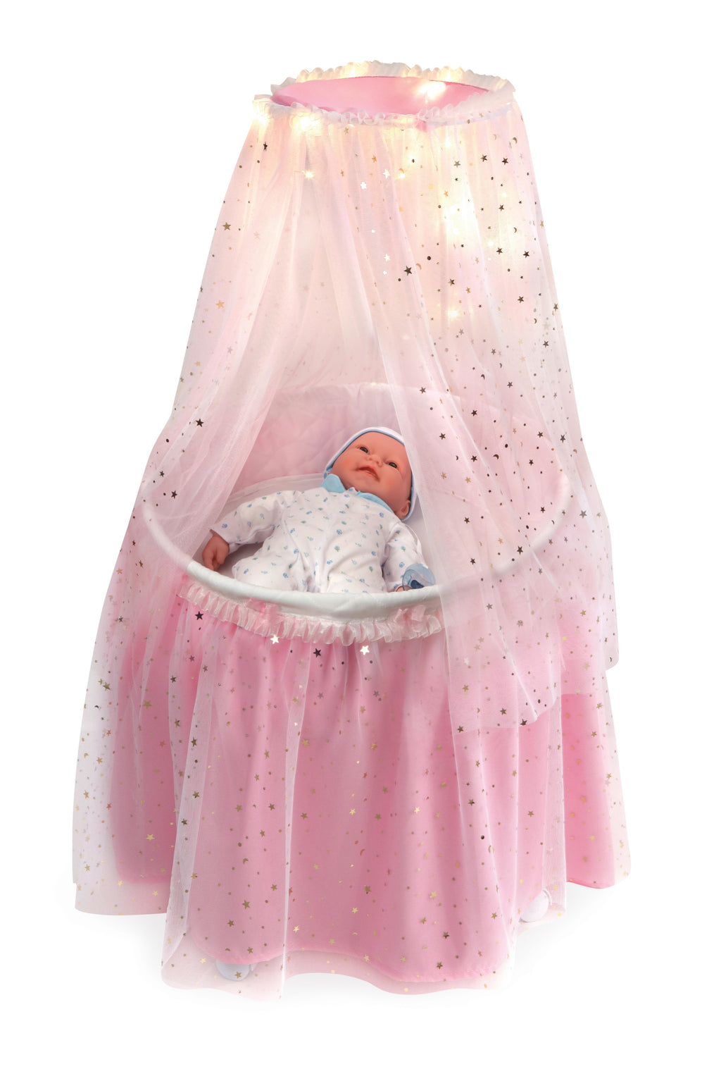 Pink Doll Bassinet with Canopy and Lights for 18 inch Dolls P196