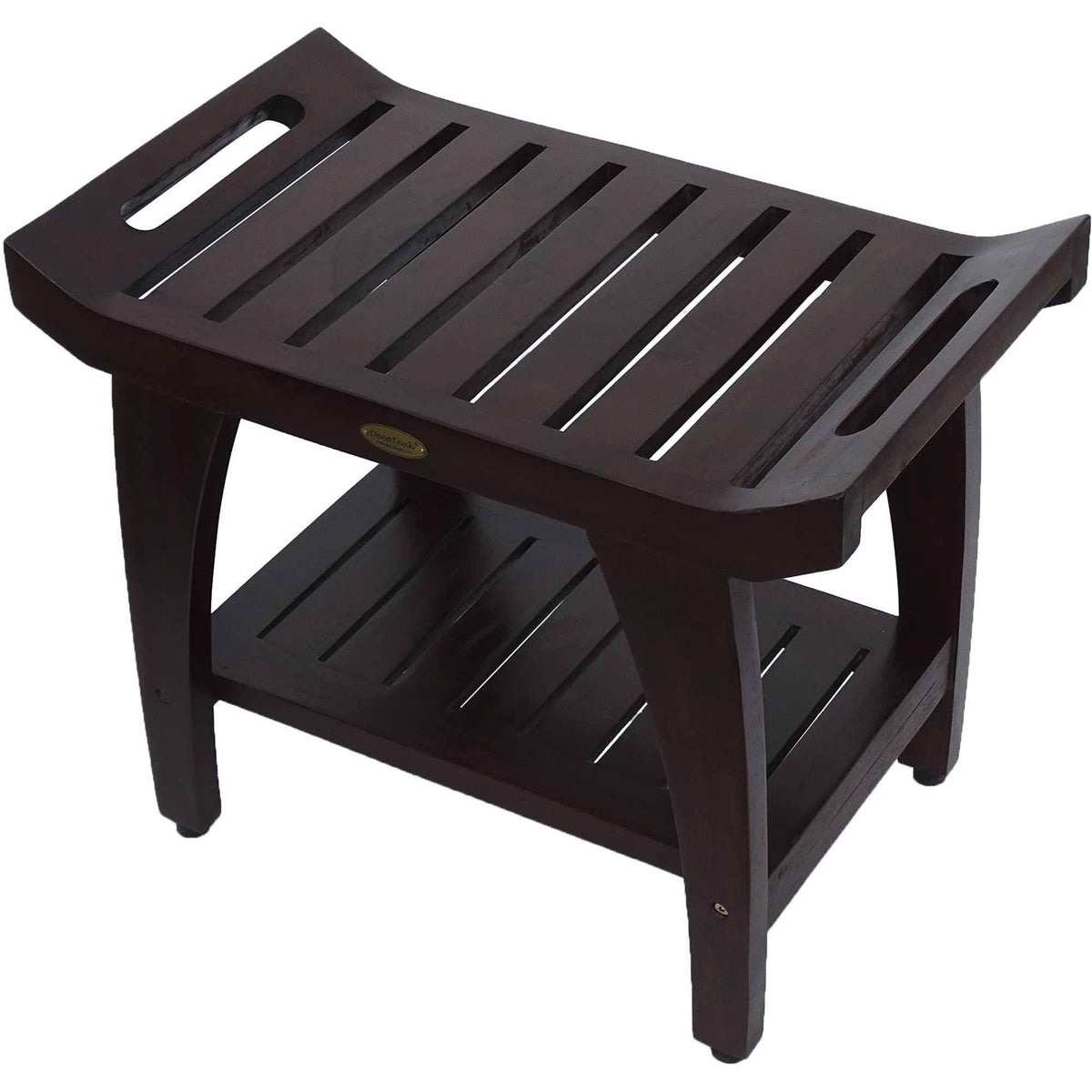 Teak Shower Bench with Shelf and Handles in Brown Finish W838773