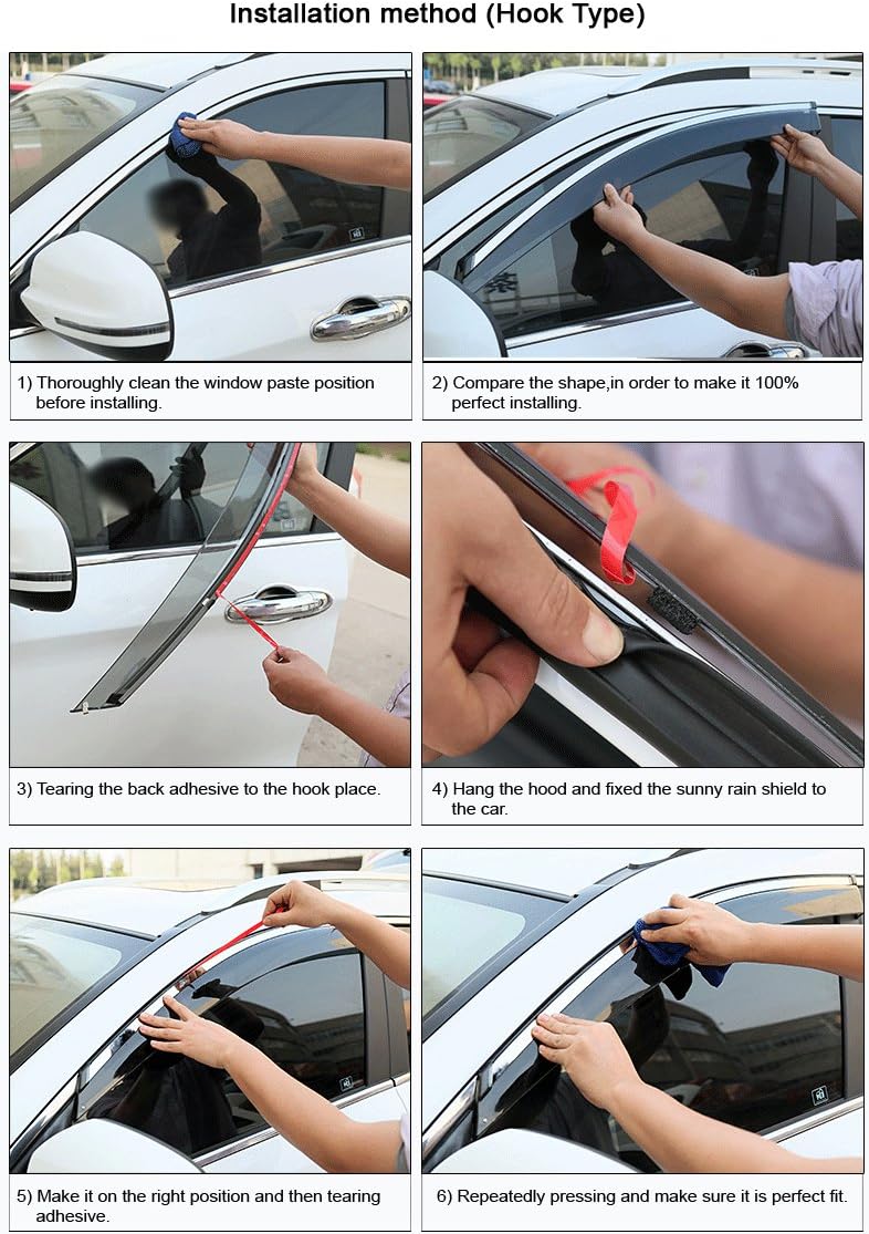 Car Window Visor Vent Shade Deflector Sun/Rain Guards Pack of 2 Q660302