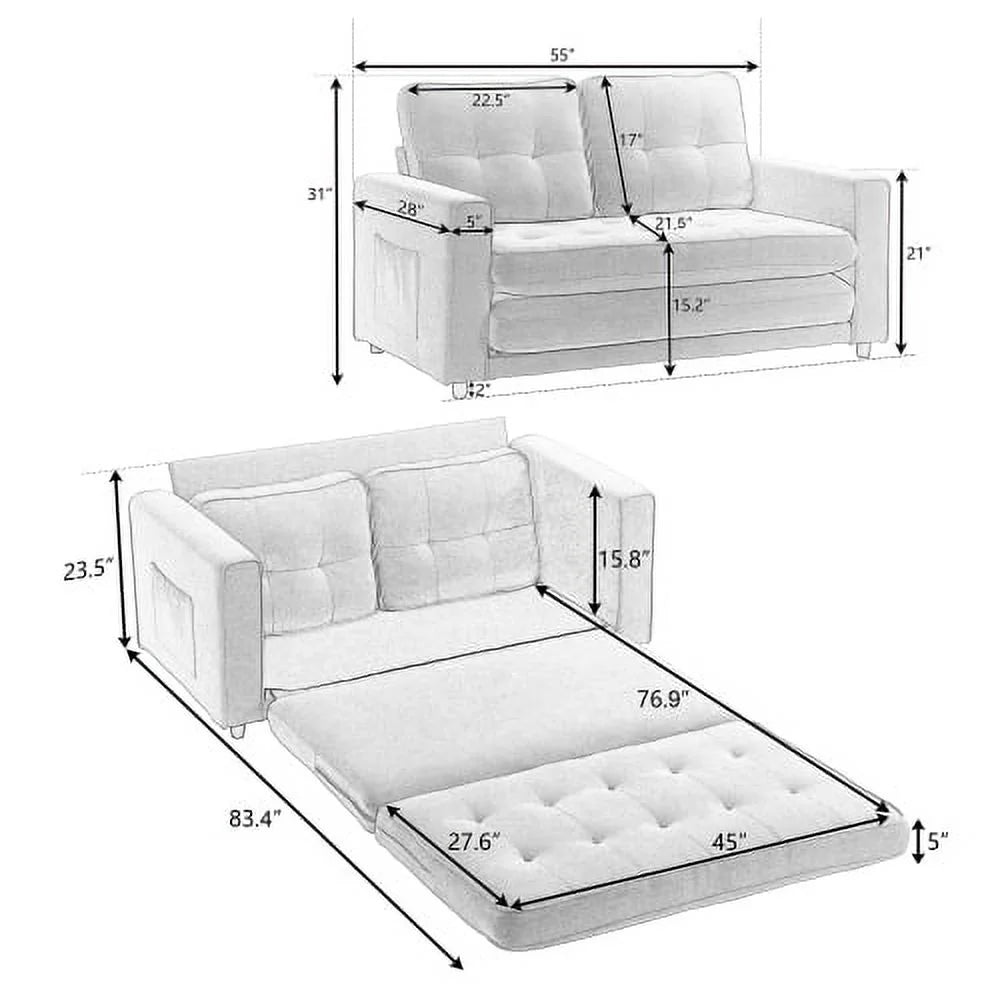 3-in-1 Upholstered Futon Sofa Bed Game Mats, Foldable Pull Out Sleeper Couch Bed, Convertible Floor Game Mats, Dark Gray Y699858