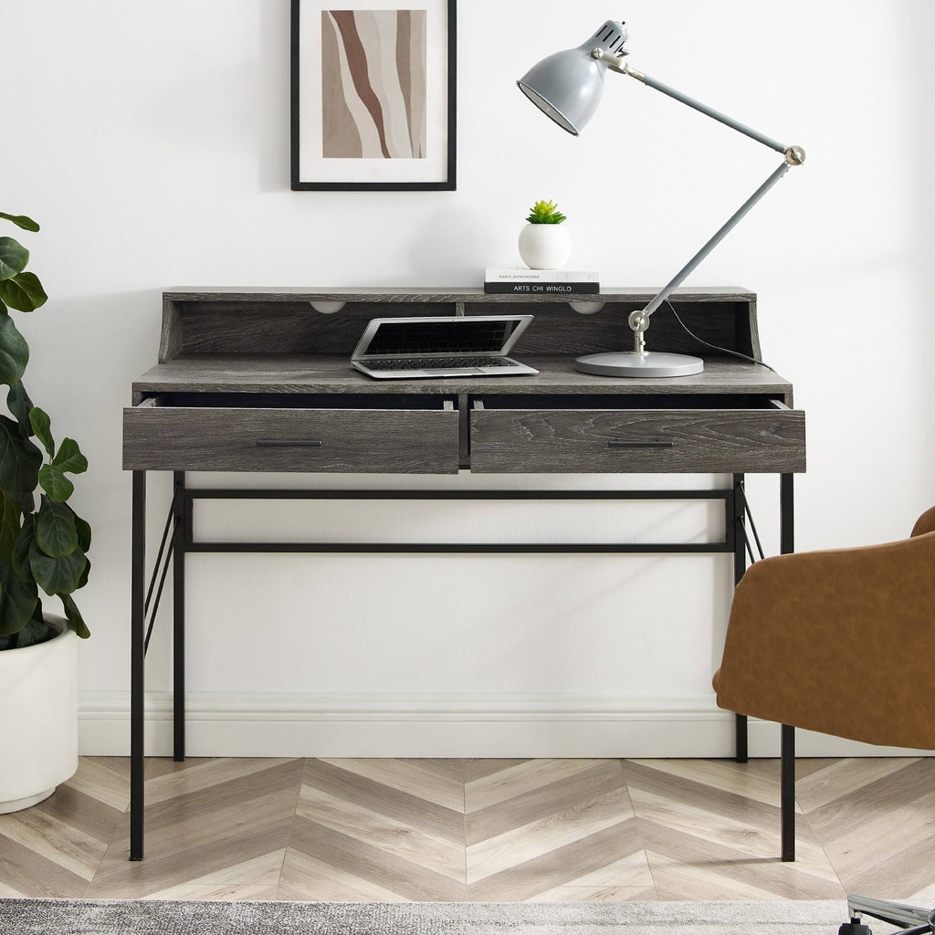 2-Drawer Desk and Hutch - Cerused Ash C95884