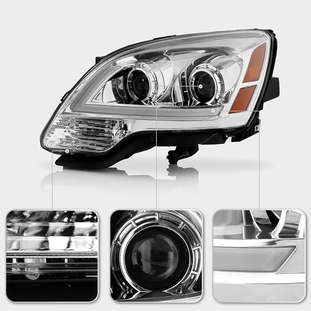 Chrome LED Tube Projector Headlights Pair Set E789
