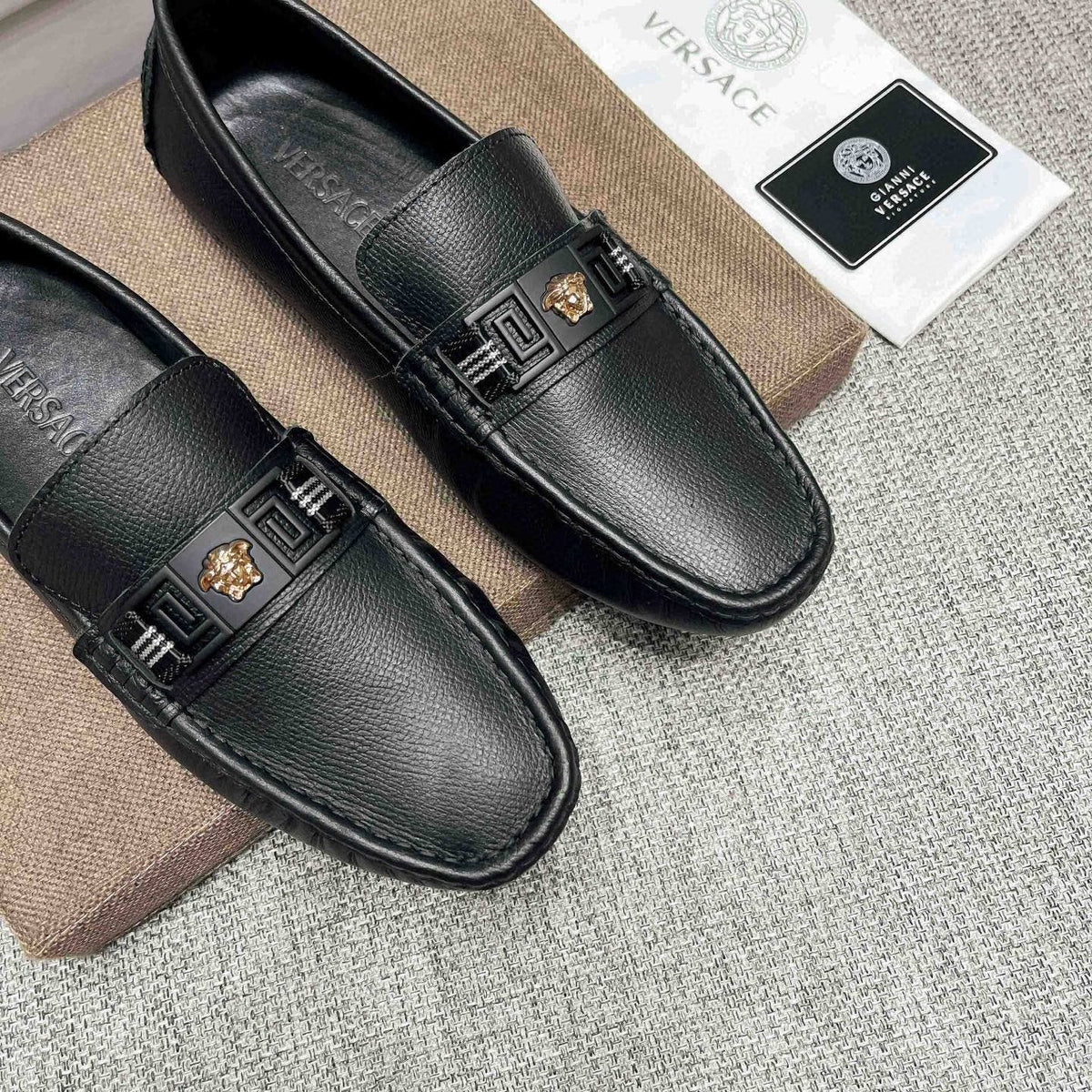Versace Men's Black Medusa Accent Loafers