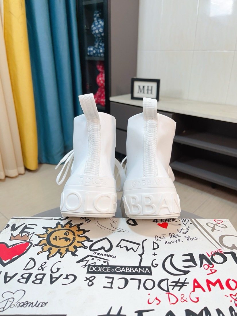 Dolce & Gabbana White Lace-Up High-Top Sneakers