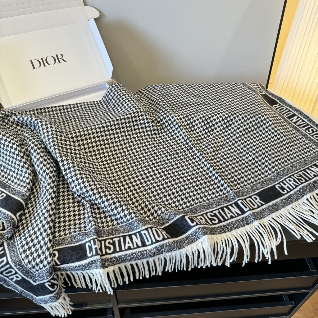 Dior Houndstooth Fringe Scarf