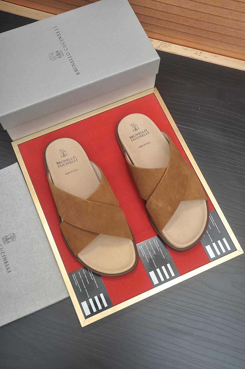 Brunello Cucinelli Cross-Strap Slide Sandals